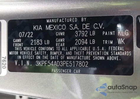 2023 Kia Forte Gt-Line из США, поврежденный, VIN 3KPF54AD3PE517802